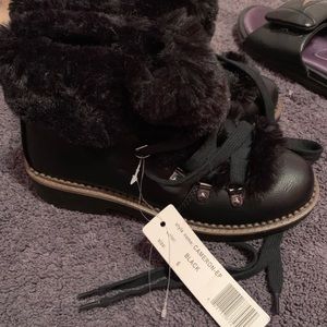 Espirit Black Furry Boots - Size 6 Brand New